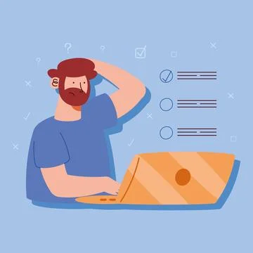 Man using laptop online test 스톡 일러스트
