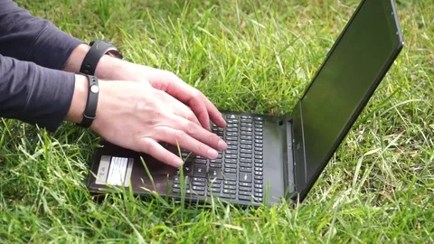Man Using Laptop park Stock Footage 70793095