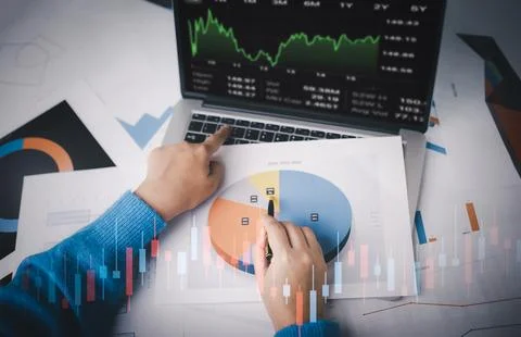 Man using laptop with planning and strategy, Stock market, Business growth do Stock Photos