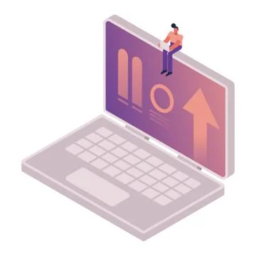 Man using laptop seated in computer Stock Illustration