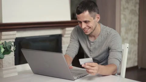 Man using laptop for shopping online with credit card Stock Footage 157648639