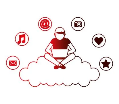 Man using laptop sitting on cloud computing social media Stock Illustration