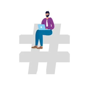 Man using laptop with social media technology Illustrazione stock