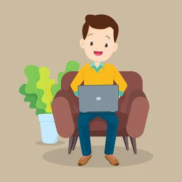 Man using laptop on sofa Stock Illustration