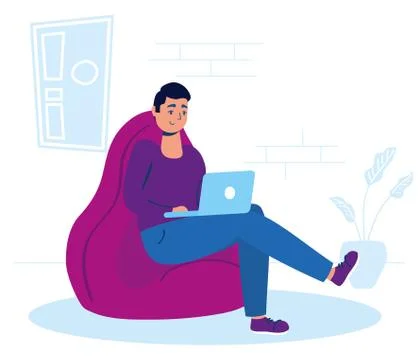 Man using laptop in sofa stay at home campaign イラスト素材