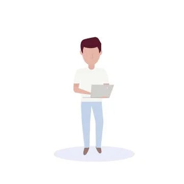 Man using laptop standing pose isolated faceless silhouette male cartoon イラスト素材