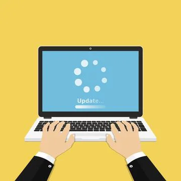 Man using laptop with update loading process on screen 스톡 일러스트