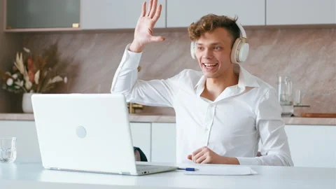 Man using laptop for voice call. Stock Footage 206388056