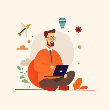 Man using laptop for work. Creative concept 스톡 일러스트