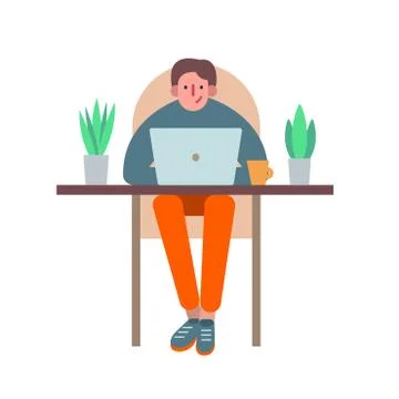 Man using a laptop to work in the distance. Freelancer works at home surround Stock Illustration