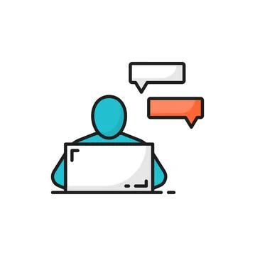 Man using laptop at working desk, chat bubbles Stock Illustration