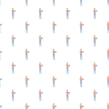 Man using laptop working online seamless pattern 스톡 일러스트