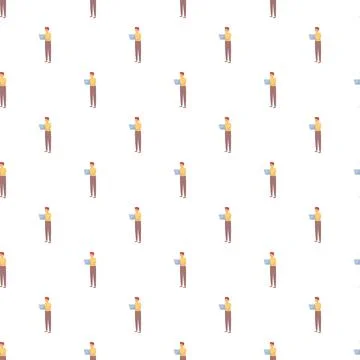 Man using laptop working seamless pattern background イラスト素材