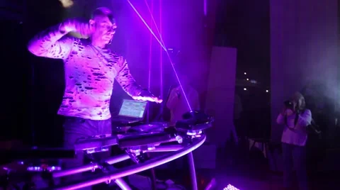 Man using lasers as musical instrument in concert 3 Stock Footage 43148657