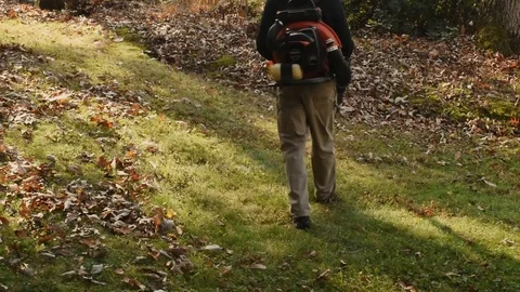 Man Using Leaf Blower Stock Footage 119164068