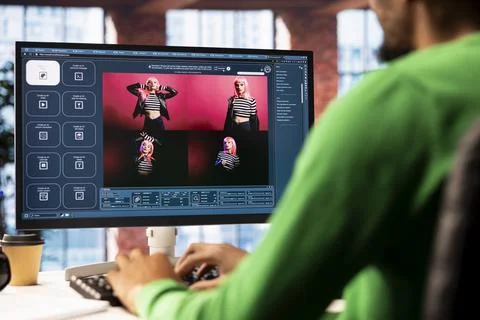 Man using machine learning tech to build text to image AI generative models Stock Photos