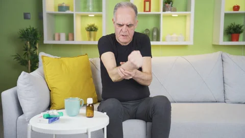 Man using medicine against itching problem. 動画素材 235452909