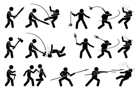 Man using medieval war weapons to attack. Stock-Illustration