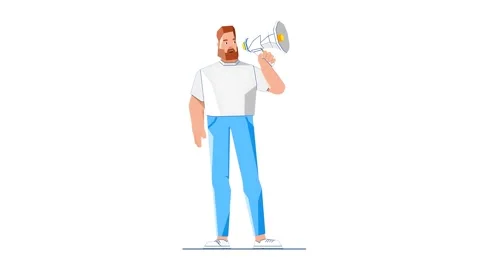 Man Using Megaphone Speaker 2D Animation Vidéo 277274437