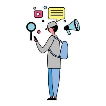 Man using mobile and social media icons Stock Illustration