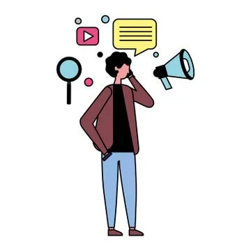 Man using mobile and social media icons Stock Illustration
