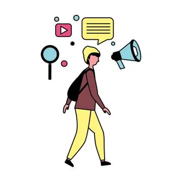Man using mobile and social media icons Stock Illustration