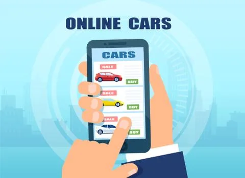 Man using mobile app to buy a car Stock Illustration