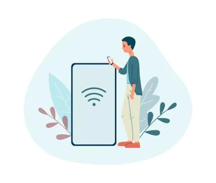 Man using mobile app for remote connection flat vector illustration isolated. イラスト素材