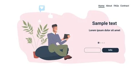 Man using mobile application on tablet pc online communication social media n Stock Illustration