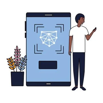 Man using mobile biometric face scan Stockillustratie