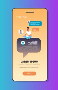 Man using mobile chatting app social network speech communication concept guy Stock Illustration