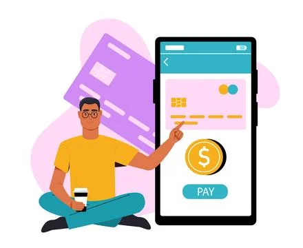 Man using mobile payment app screen. Vector illustration イラスト素材
