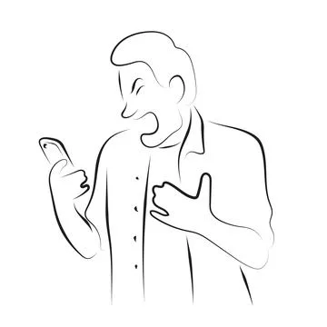 Man using mobile phone with anger illustration vector hand drawn Stock Illustration