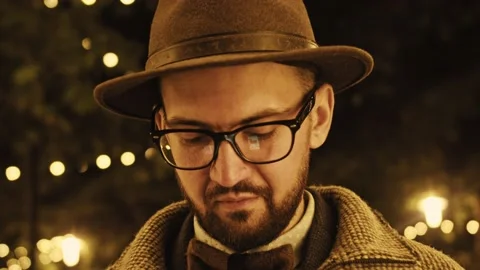 Man Using Mobile Phone Late At Night, Social Media With Reflections On Glasses. Stock Footage 158301373