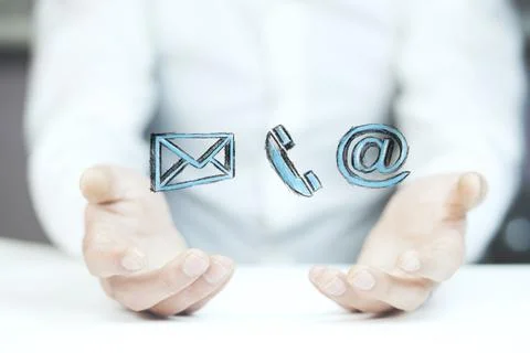 Man using a mobile phone with mail and sms sign Stock Photos