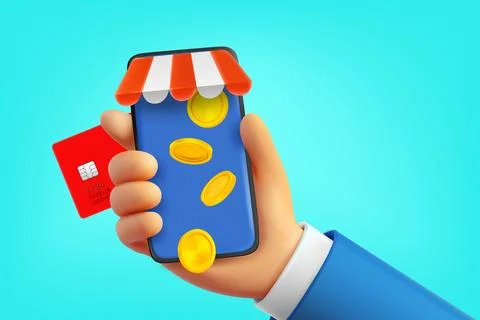 Man using mobile phone for making purchases online. 3d vector concept Stock-Illustration