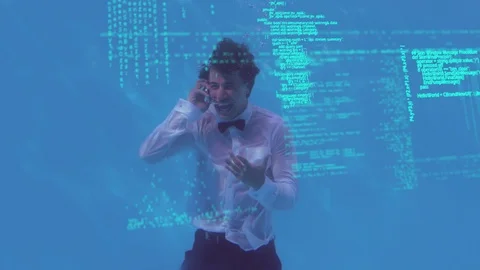 Man using a mobile phone under water Stock Footage 107686078