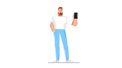 Man Using Mobile Phone While Standing in White Background 2D Animation Vídeo Stock 277274468
