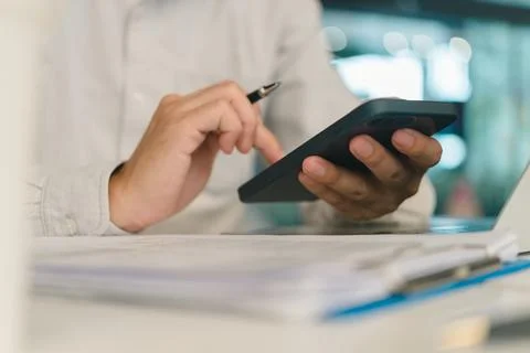 Man using mobile smart phone and working.education and technology concept, .. Stock Photos