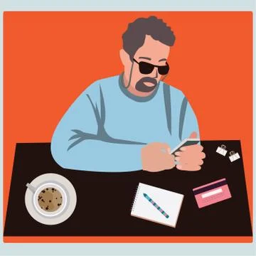 Man using mobile smartphone with credit cards for online purchasing Stock Illustration
