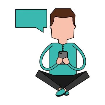 Man using mobile speech bubble social media Stock Illustration