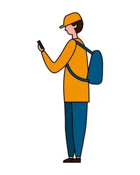 Man using mobile on white background Stock Illustration