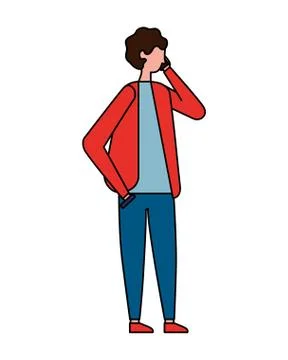 Man using mobile on white background Stock Illustration