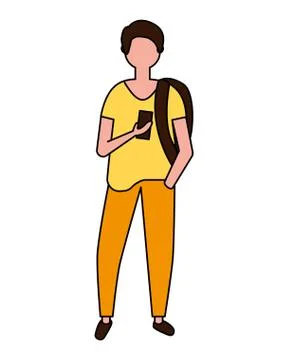 Man using mobile on white background Stock Illustration