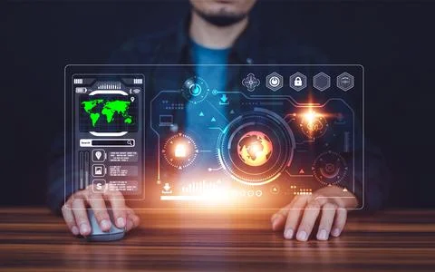 Man using modern computer visual screen technology Stock Photos