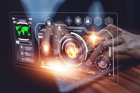 Man using modern computer visual screen technology Stock Photos