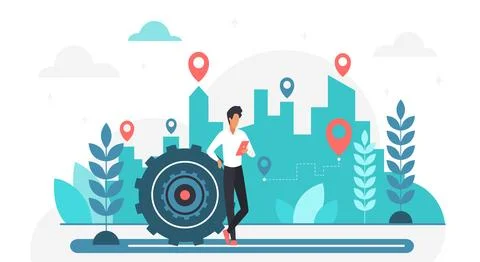 Man Using Navigation App in Cityscape Setting Illustrazione stock
