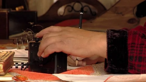 Man using an Old Vintage Cassette Tape Recorder and Writing Down Music Notes. Video stock 119616907