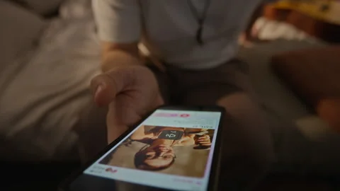 Man Using Online Dating App on Smartphone and Getting Match Video stock 337511031