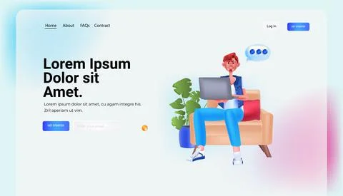 Man using online messenger app on laptop social media network online Stock Illustration